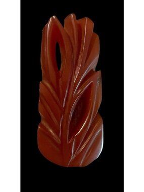 Vintage Bakelite Brooch Art Deco Deeply Carved Brown Orange Pin